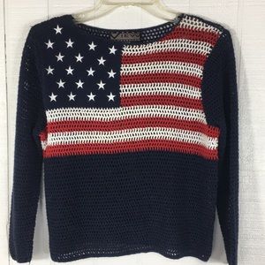 Vtg American Flag Women’s Open Knit Sweater  SP